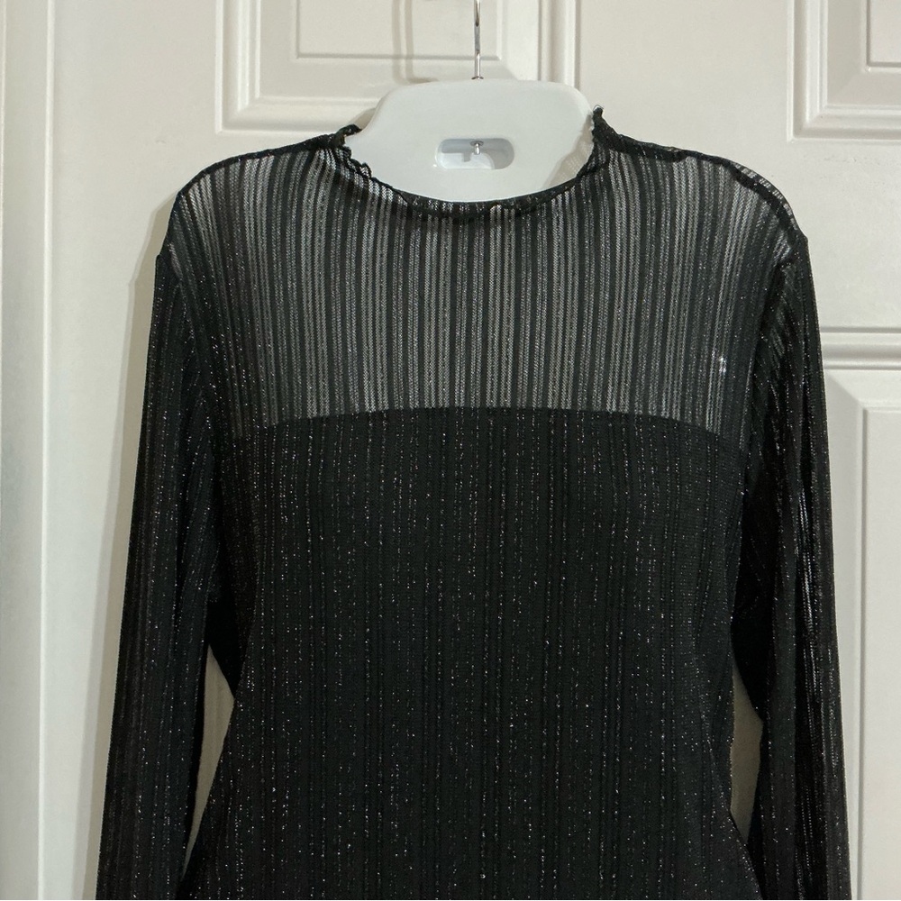 Adiva Black Shimmer Long Sleeve Blouse Size L - Picture 2 of 5